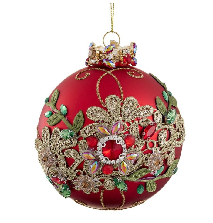 4” Diamond Glass Ball Ornament – Red & Gold