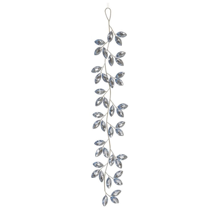 28.5” Rhinestone Leaf Ornament – Blue/Silver