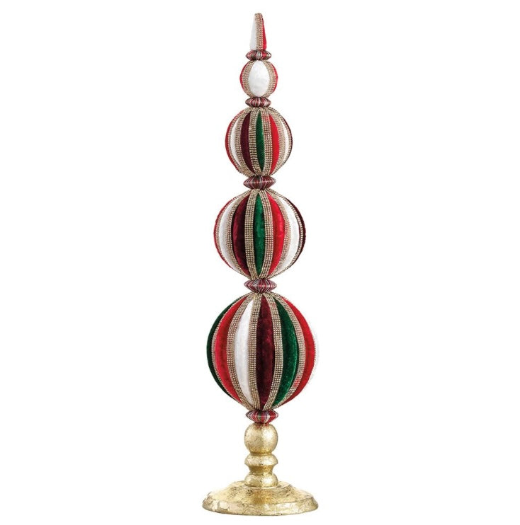 20” Diamond Velvet Ball Tabletop Décor – Red, Green & White