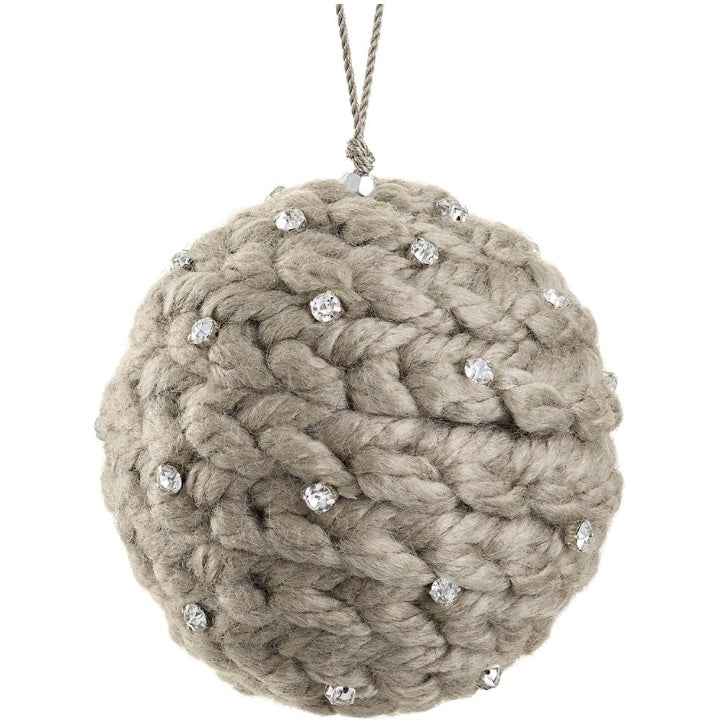 4” Jeweled Braided Yarn Ball Ornament – Gray & Silver