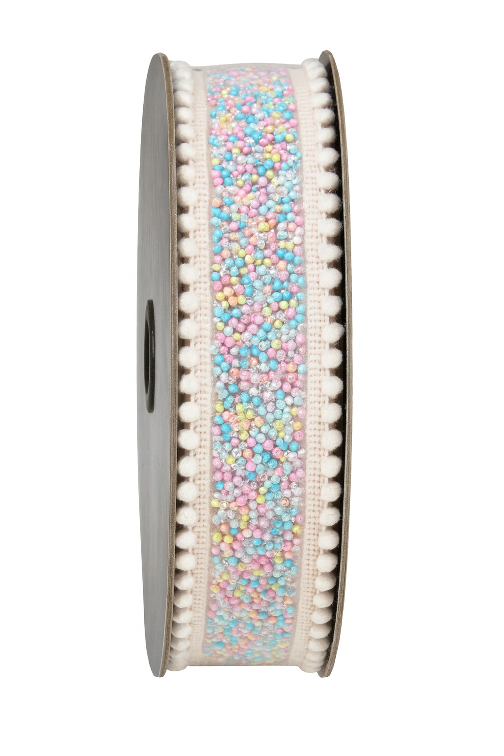 1.5" x 10 Yards Pink Ribbon with Pastel Beaded Center