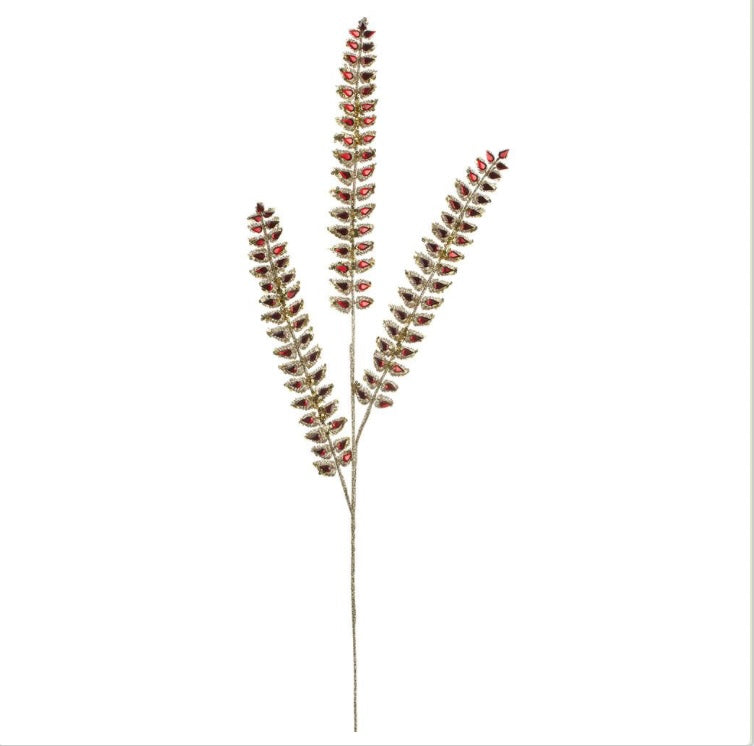 34.5” Glittered Rhinestone Mini Leaf Spray – Red