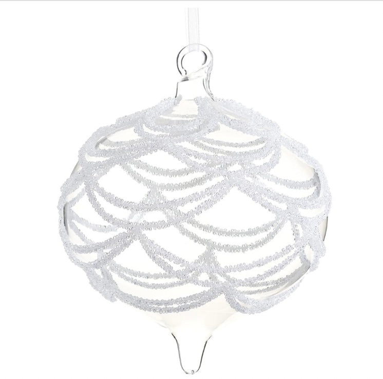 6” Beaded Glass Onion Ornament – Clear
