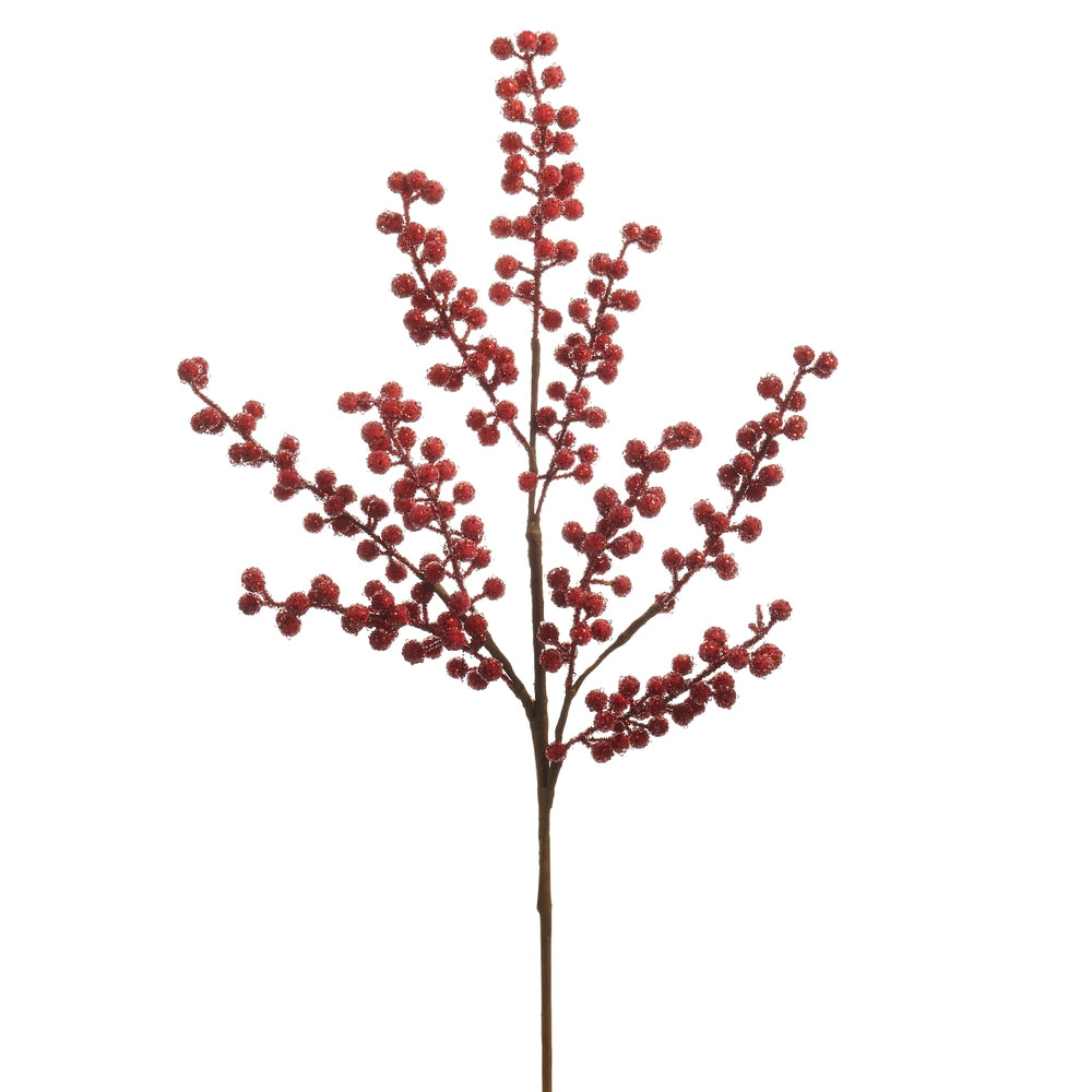 25" Iced Red Glittered Berry Spray
