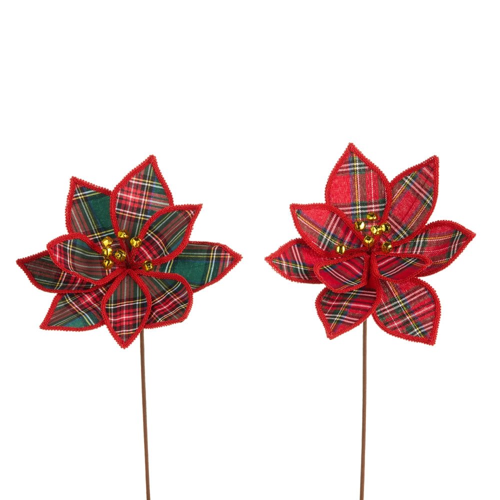 21" Plaid Poinsettia Stem