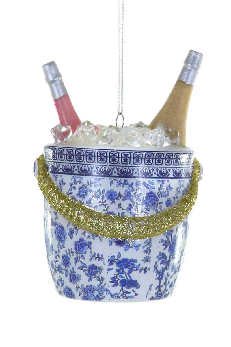 Chinoiserie Champagne Bucket Glass Ornament – 4.5"