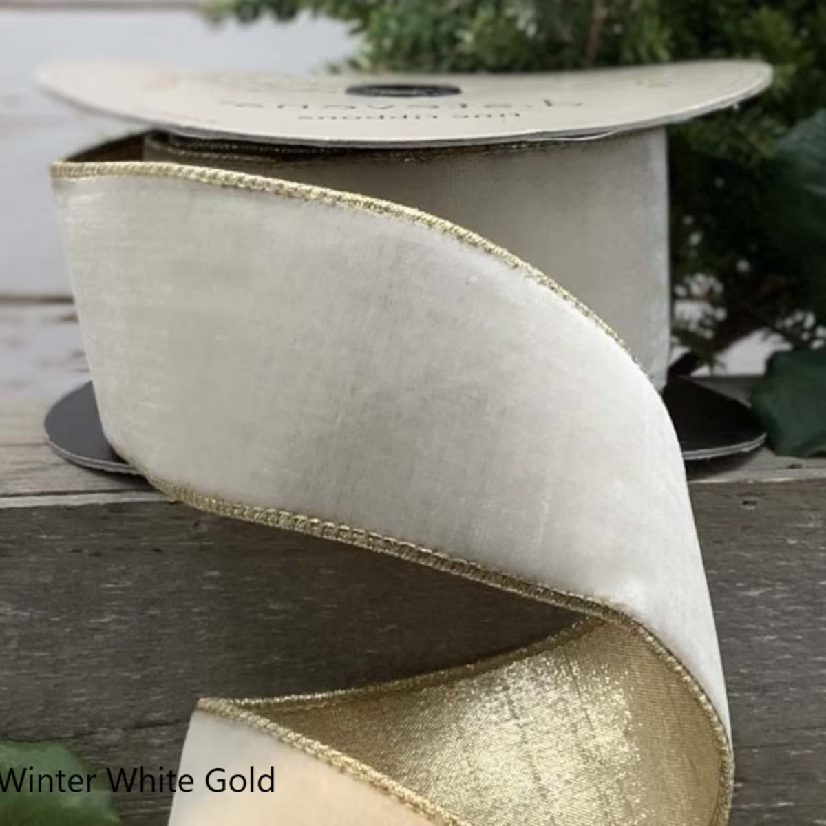 2.5" x 10 Yards Lush Velvet Ribbon – Winter White & Gold