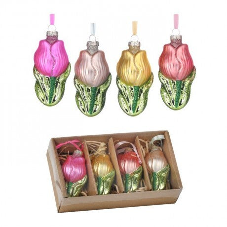 Spring Tulip Glass Ornament Box Set – 4"