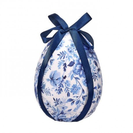 Fabric Toile Easter Egg with Bow – 5.5"