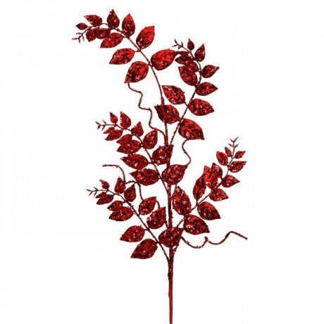 35" Red Glitter Fern Spray