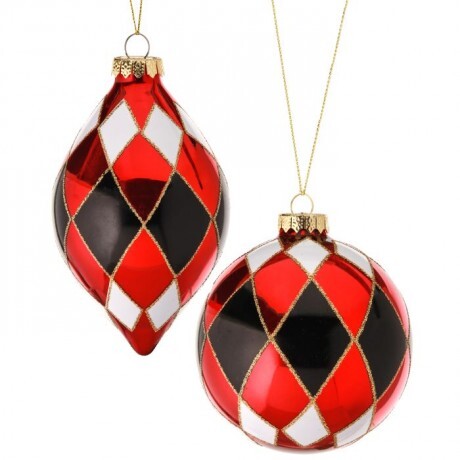 Red, Black & White Harlequin Ornaments – Sold Separately