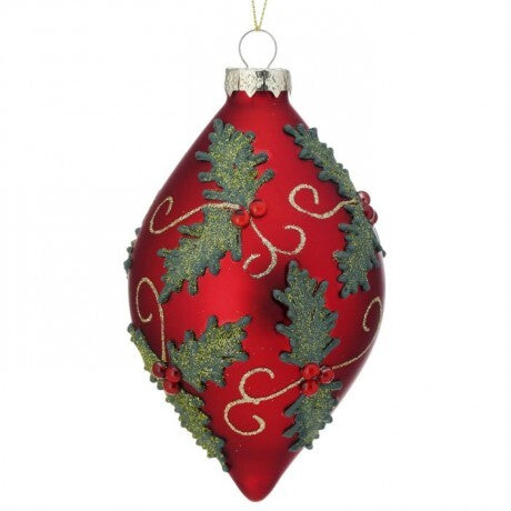 6" Glass Holly Appliqué Finial Ornament
