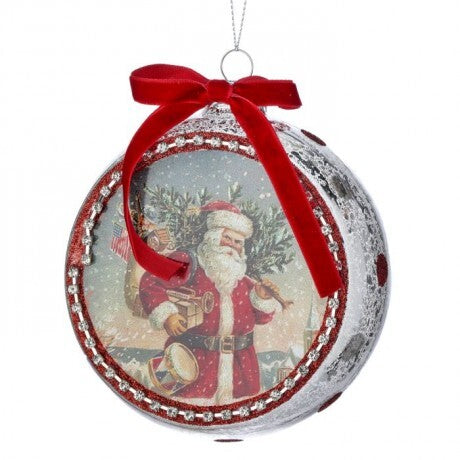 5.5" Glass Santa with Sack Jeweled Half Ball Ornament