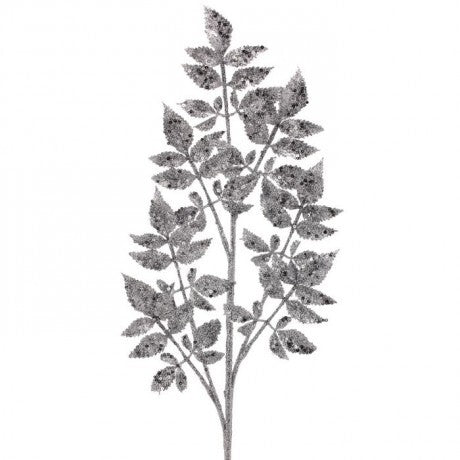 28” Silver Glitter Leaf Spray