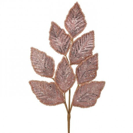 28" Blush Glitter Leaf Spray