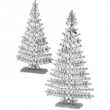 Jeweled Silver Tree Figurine Set – 14.5" & 19" (Set of 2)