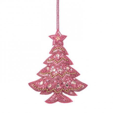 6" Sequin Beaded Tree Ornament – Pink