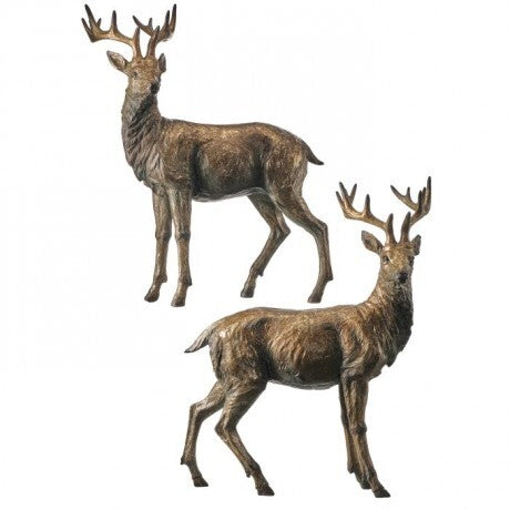 Set of 2 Bronze Standing Deer Figurines – 17"