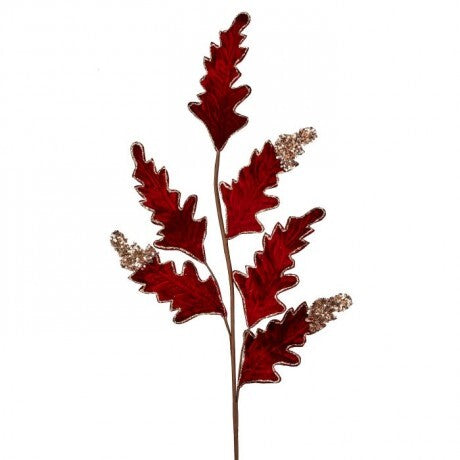 32" Burgundy Glitter Velvet Acanthus Spray