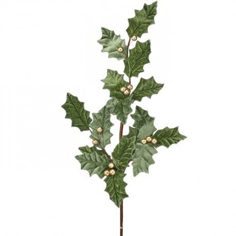 Velvet Holly Leaf Spray with Gold Berries – 31"