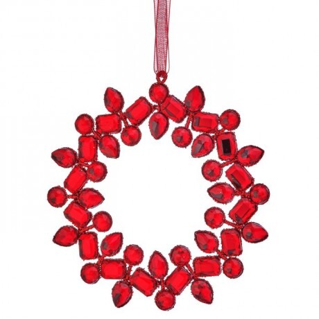5" Red Jeweled Wreath Ornament