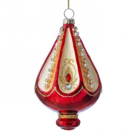 Red & Gold Jeweled Finial Ornament – 5"