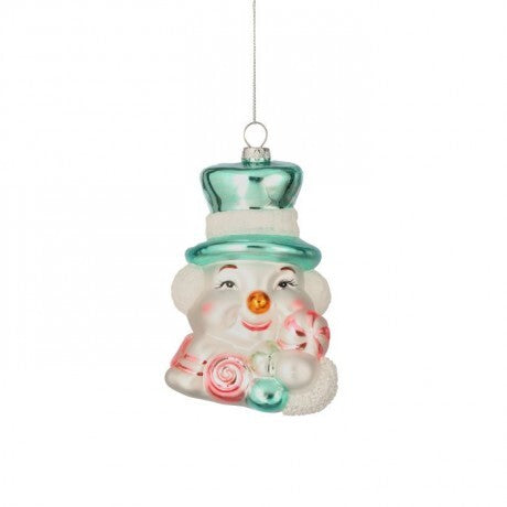 Pastel Snowman Glass Ornament – 5"