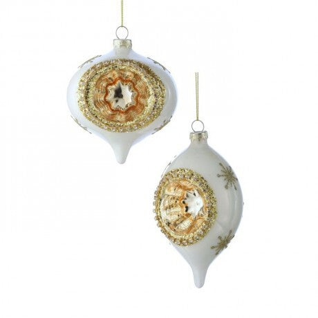 White & Gold Reflector Glass Ornaments – 5" (Sold Separately)