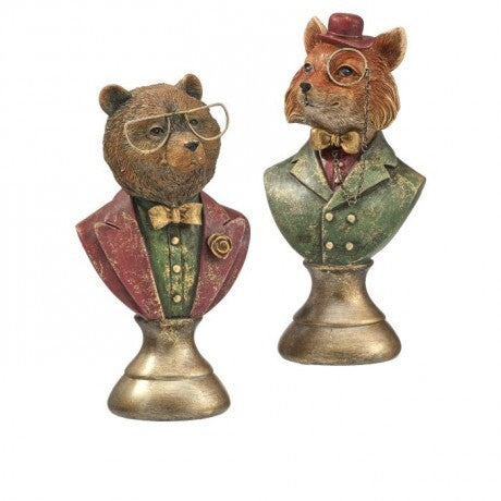 8" Distinguished Fox & Bear Busts with Glasses
