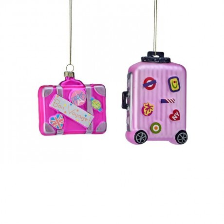 3–4" Pink Travel Luggage Glass Ornament