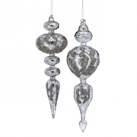 12–13" Mercury Glass Beaded Finial Ornament