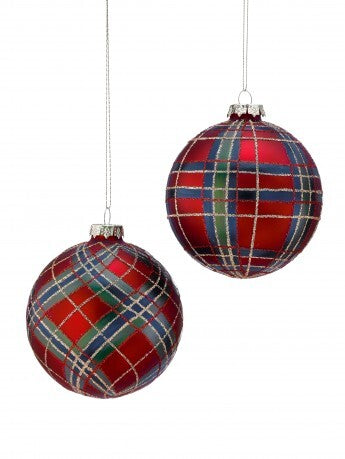4" Red Tartan Plaid Glass Ornament