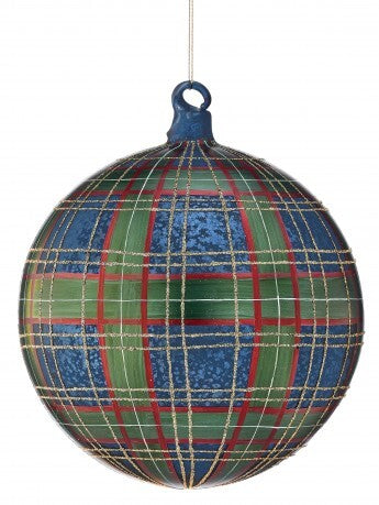 6" Gentleman Plaid Glass Ball Ornament