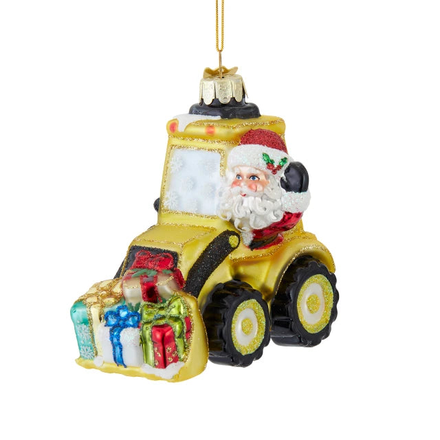 Noble Gems™ Santa Bulldozer Glass Ornament – 4"