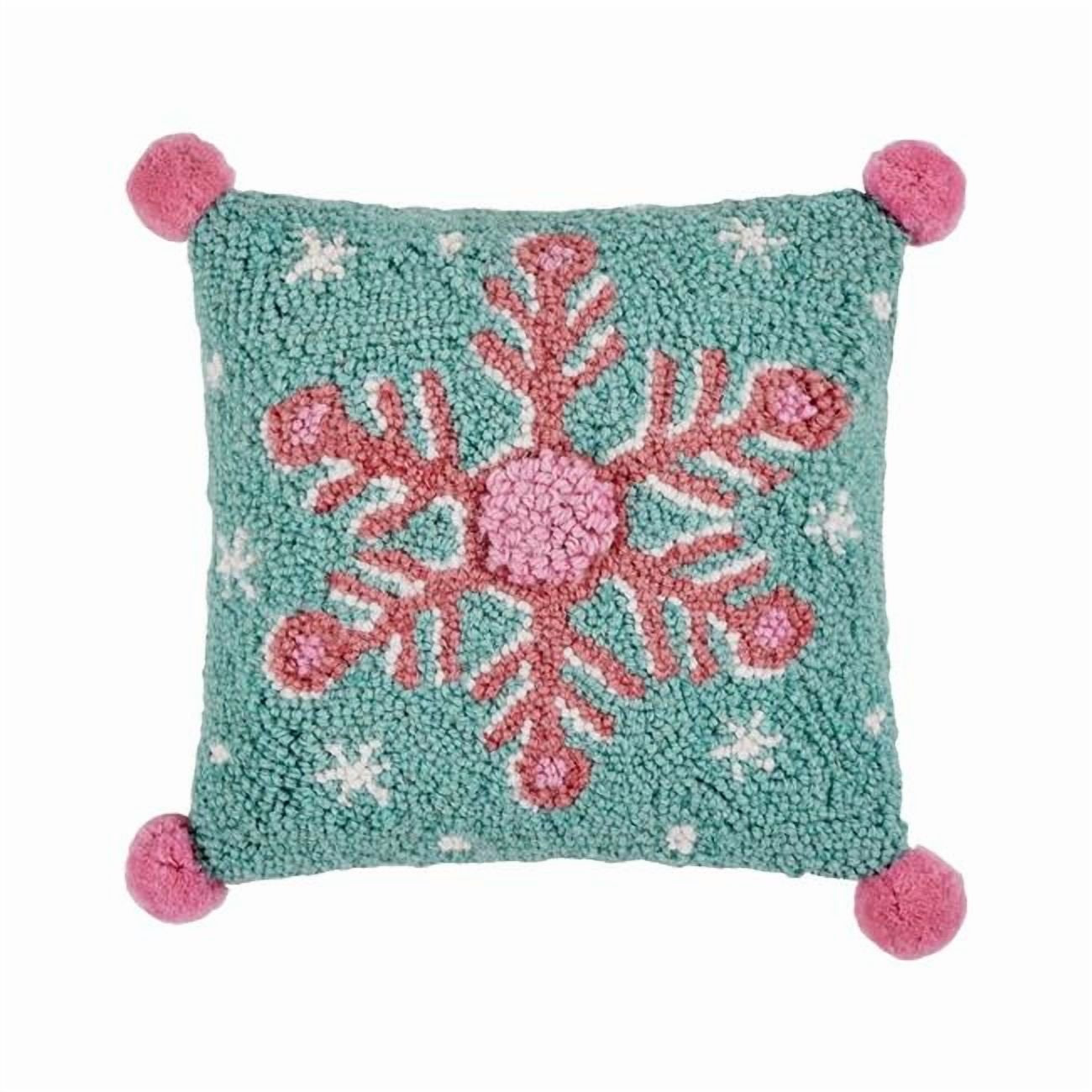 Holiday Snowflake Pom Pillow – 10" x 10"