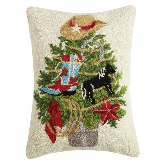 Western Christmas Tree Hooked Pillow – 14" x 20"