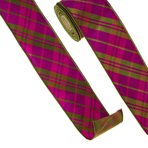 Vibrant Pink & Green Plaid Ribbon, 4" x 10 Yards
