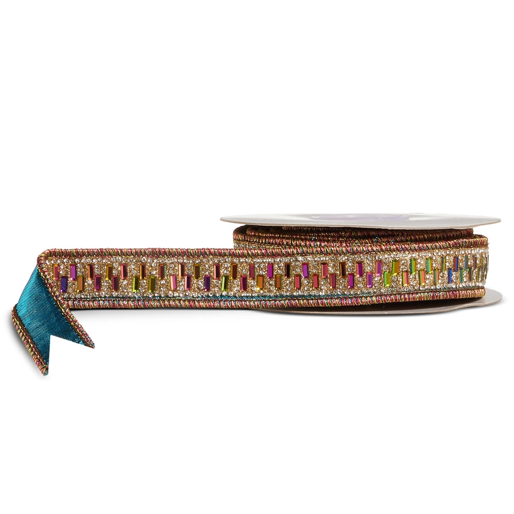1.5" x 5 Yds Blue Metallic Jeweled Wired Ribbon