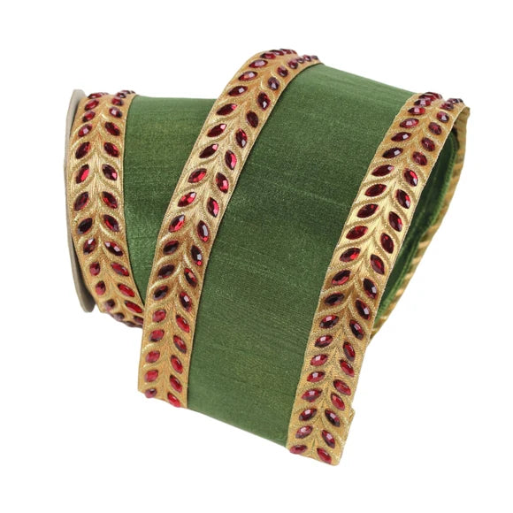 Farrisilk Chevron Jewel Ribbon – Olive & Ruby