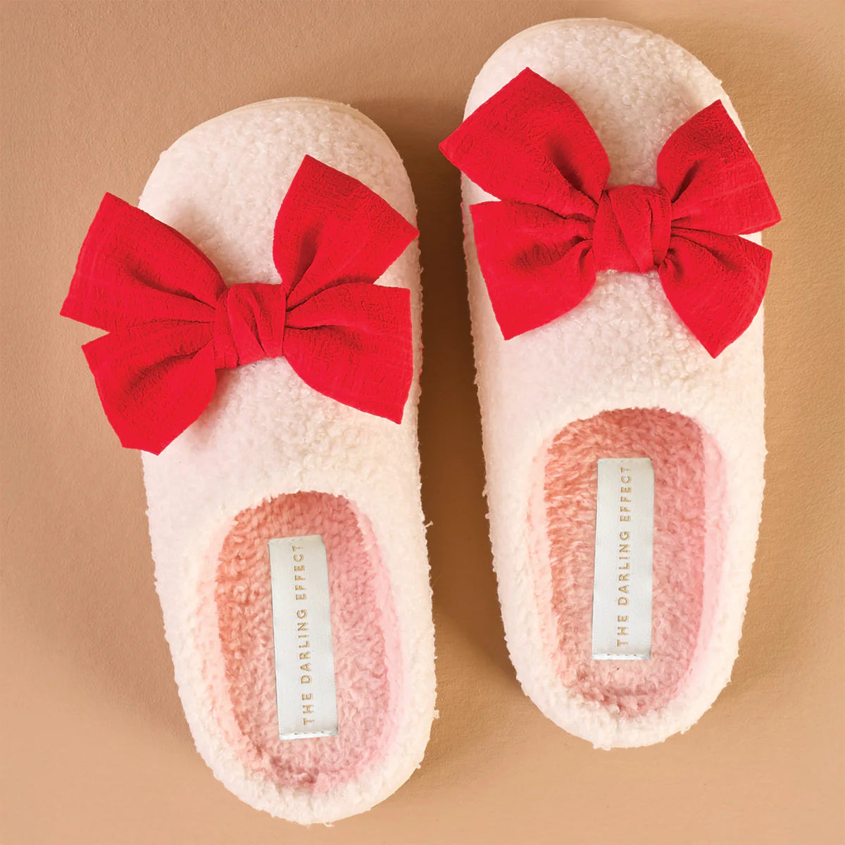 The Darling Effect – Cream Slippers with Red Bows