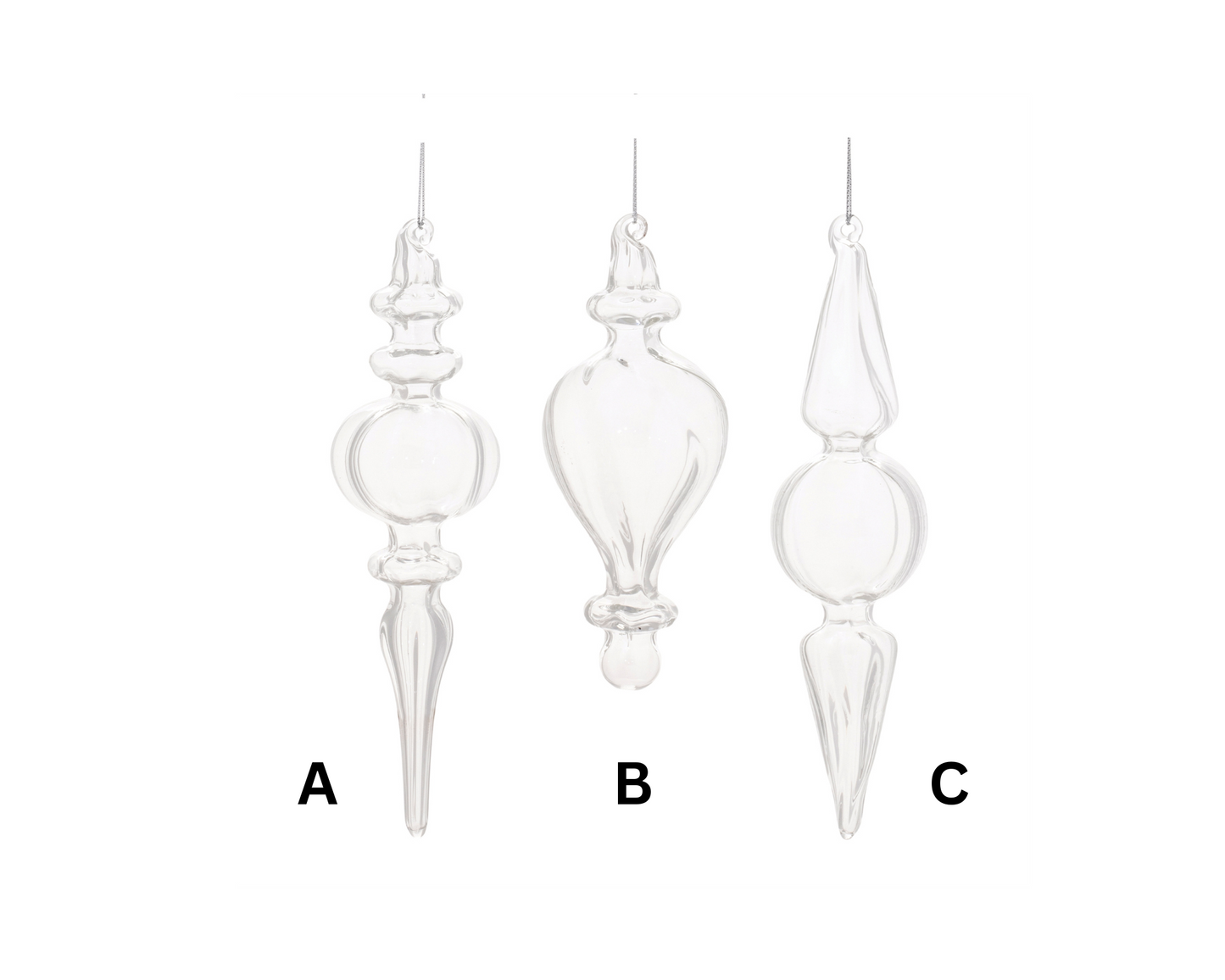 Clear Glass Finial Ornaments – Sold Separately