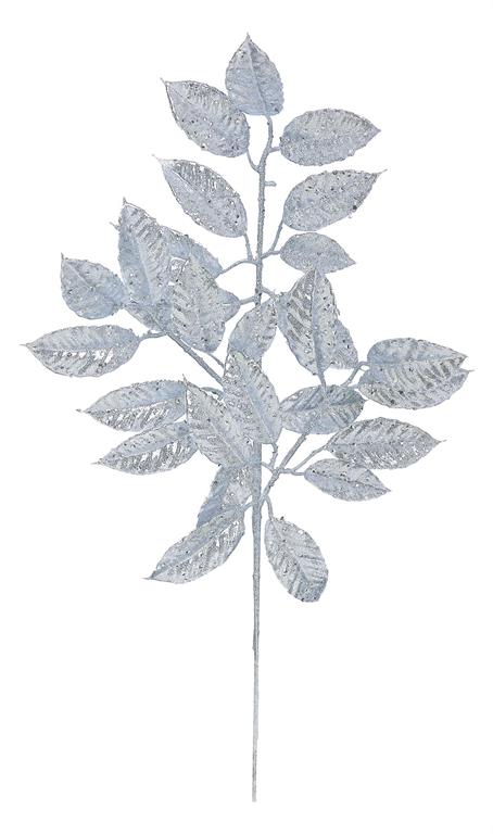 Silver Glitter Leaf Spray – 24"