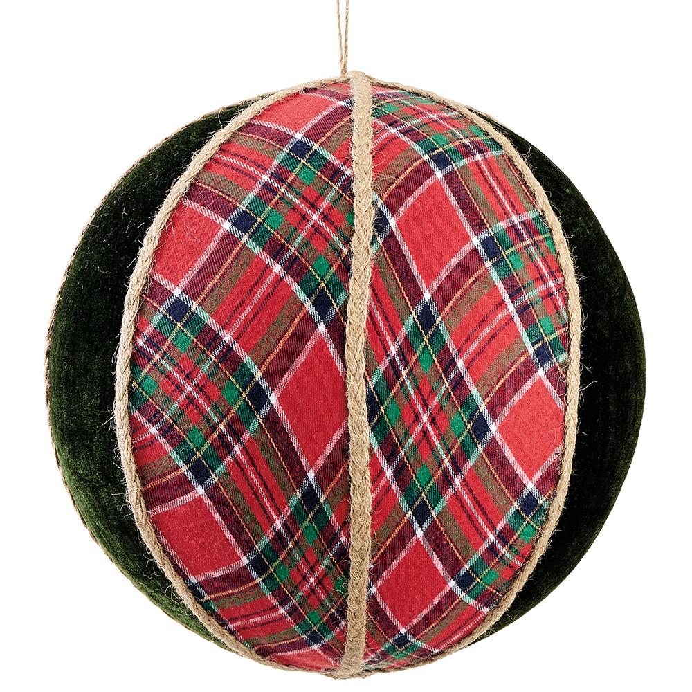 12" Plaid & Velvet Ball Ornament