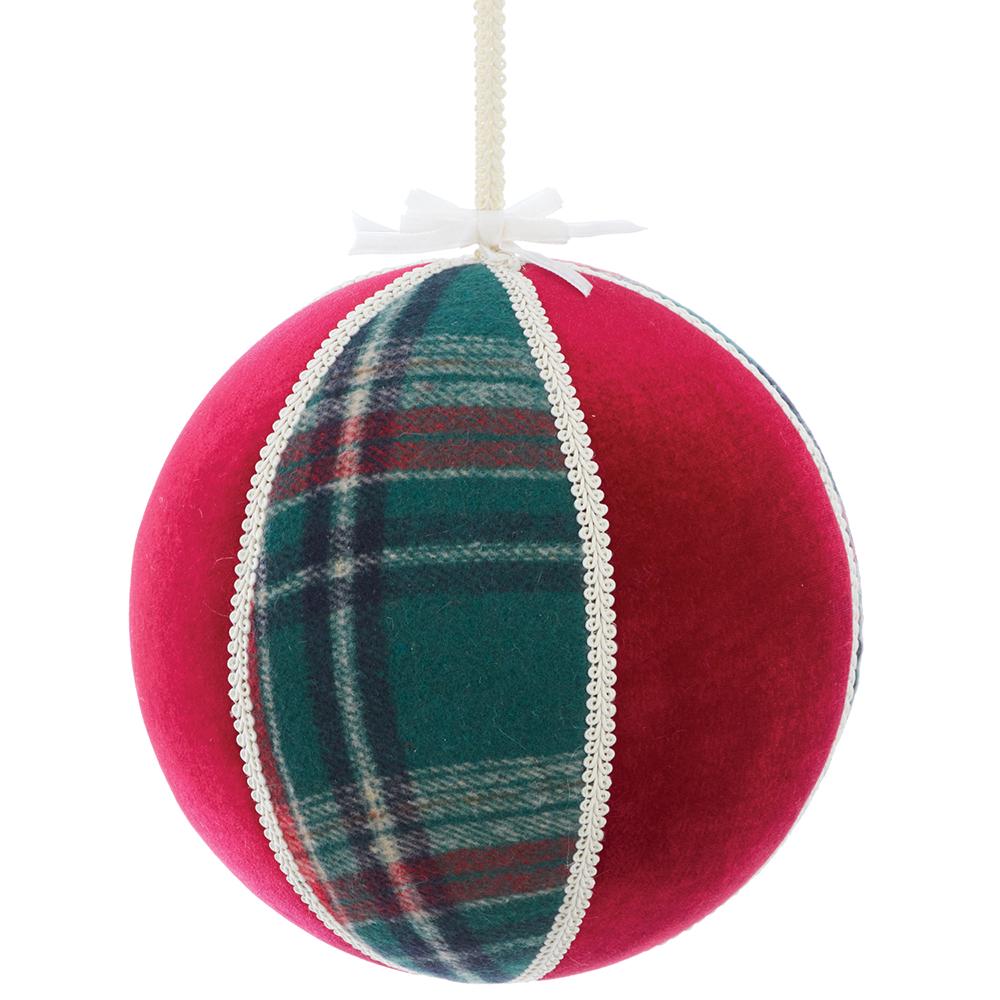 8" Plaid & Velvet Ball Ornament