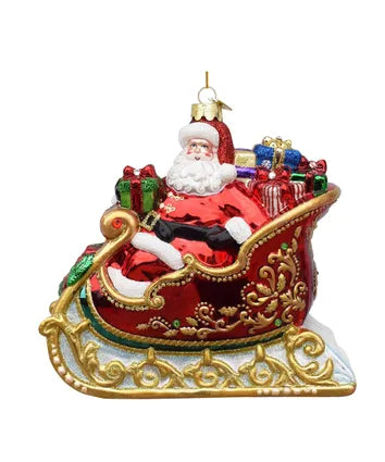 Bellissimo Glass Santa In Sleigh Ornament