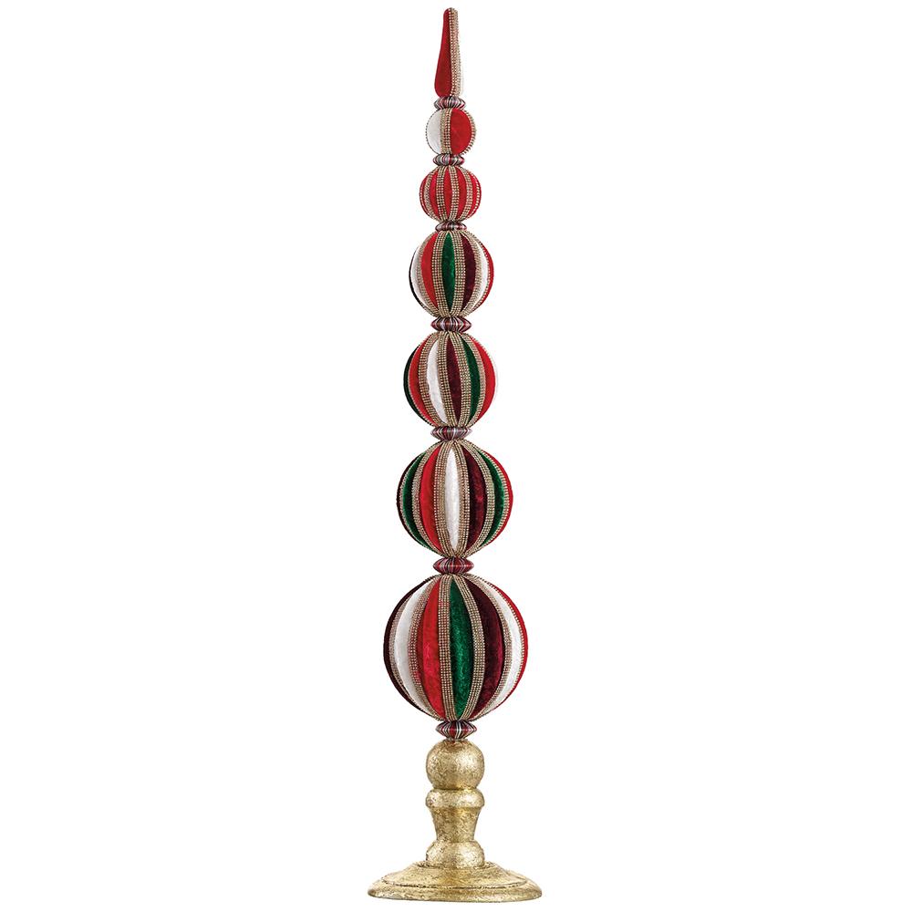 29" Diamond Velvet Ball Tabletop Décor – Red & Green