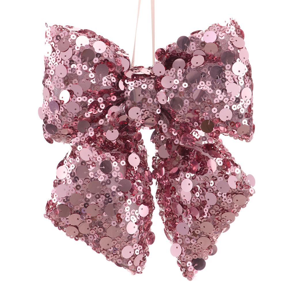 8" Pink Sequin Bow Ornament
