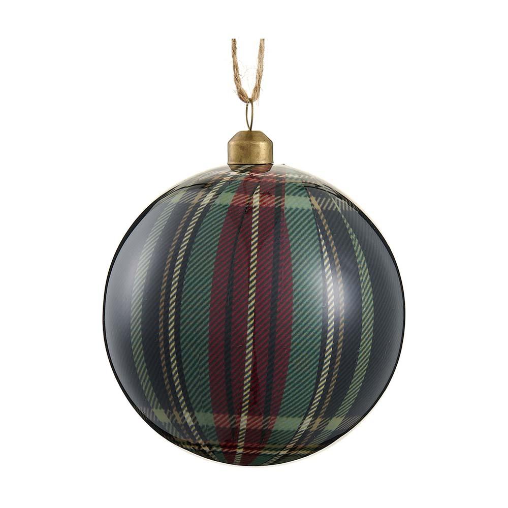 Two-Tone Green Plaid Ball Ornament