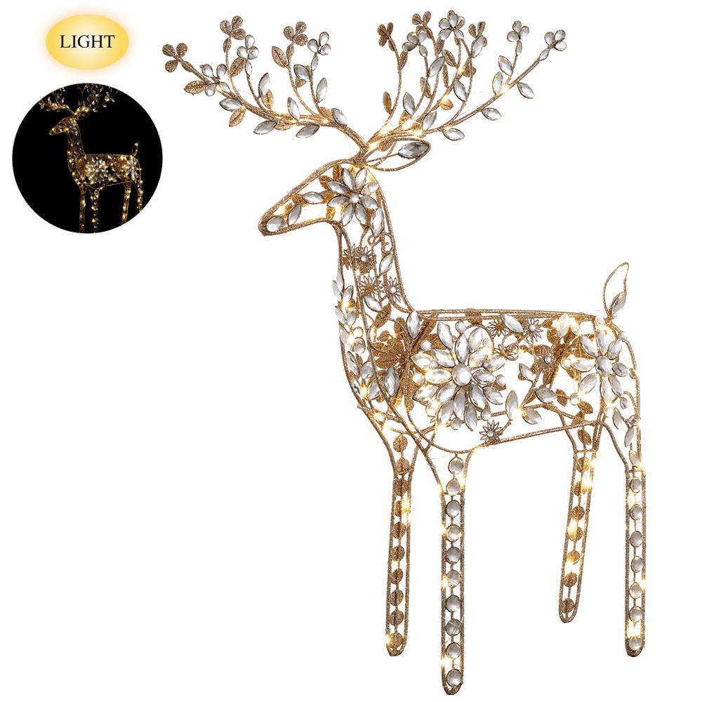 37" Glittered Rhinestone Reindeer with Lights – Clear/Gold