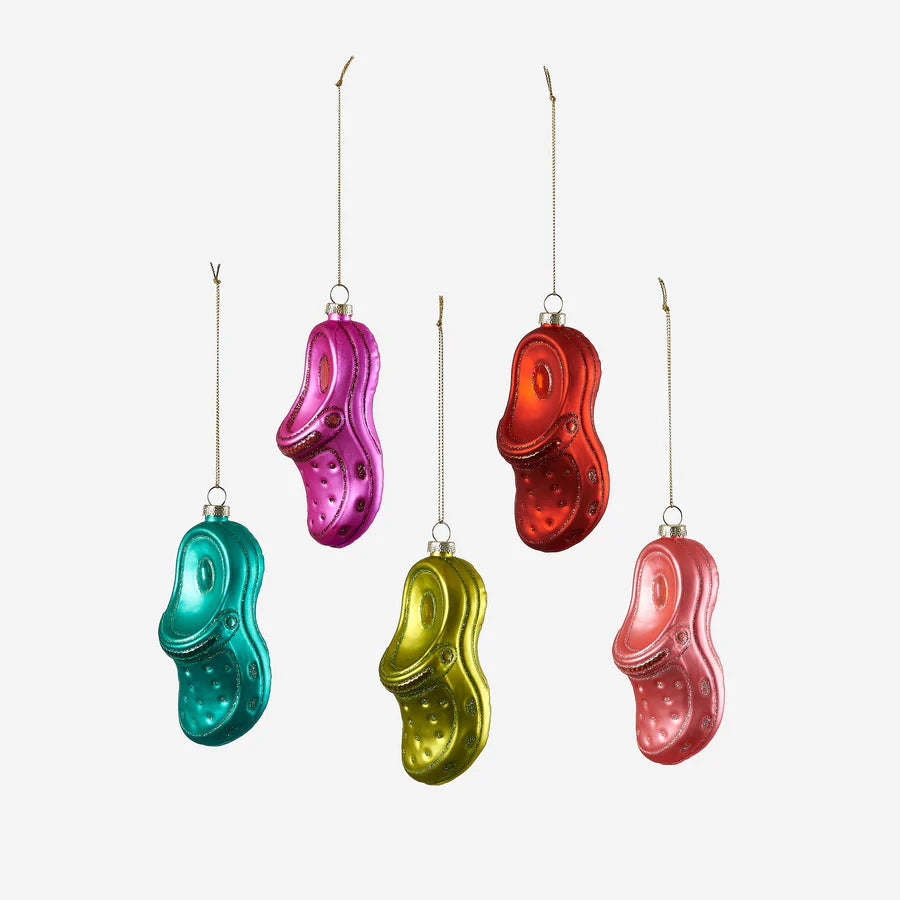 Colorful Croc Shoe Glass Ornaments – 4" (Sold Separately)